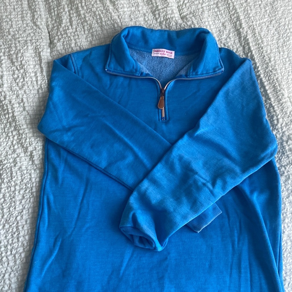 1/4 Zip "Lived - In" Garment Washed Pullover by Discount Divas size M Blue